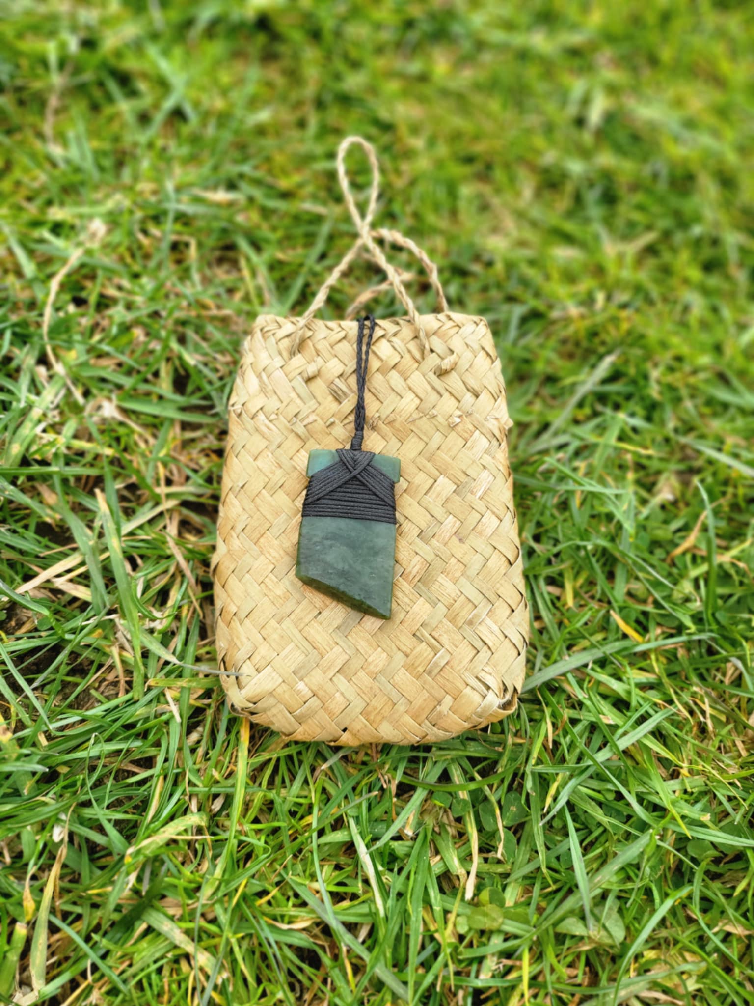 assymetrical pounamu toki (adze) necklace on black cord