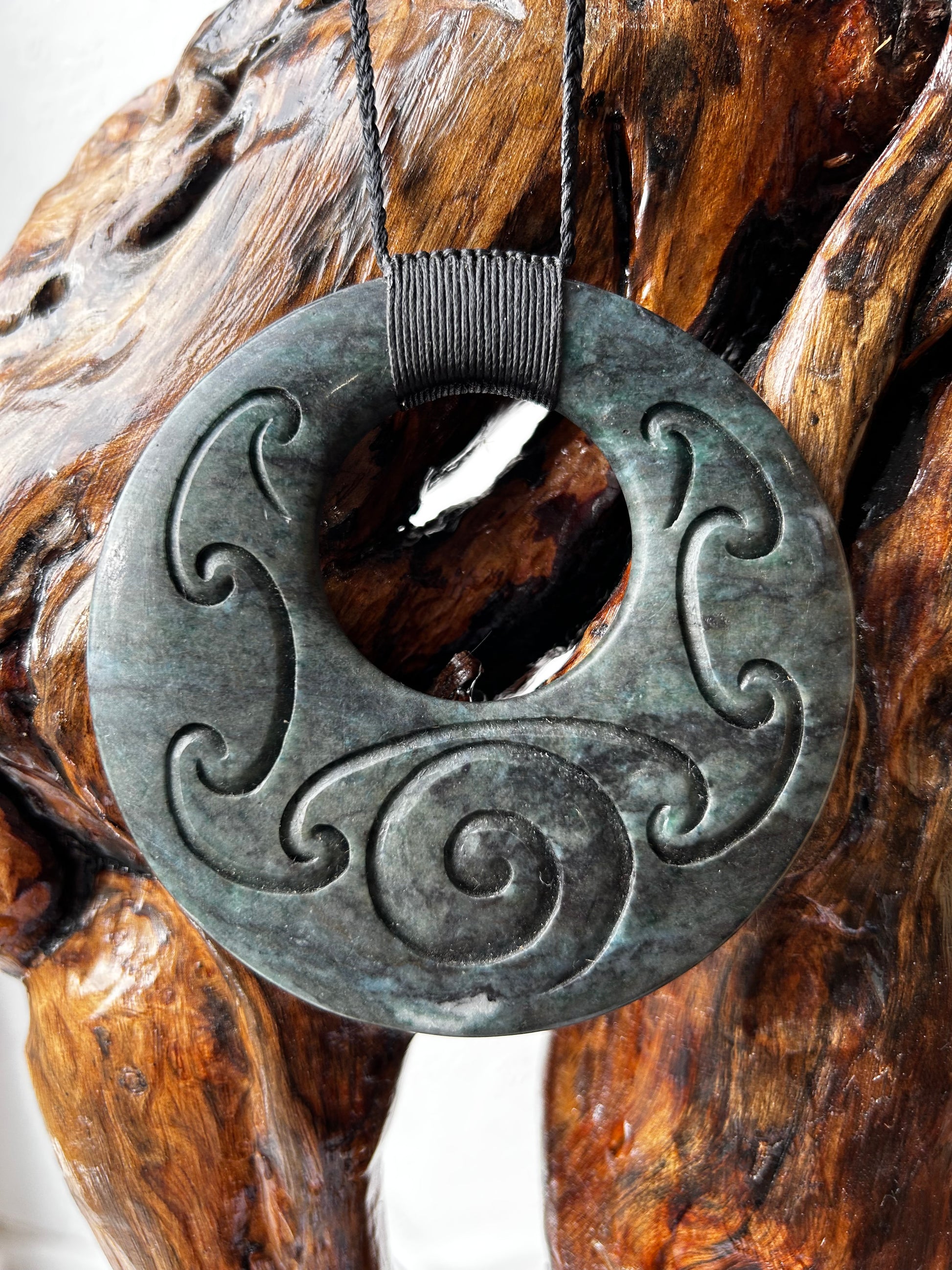 Taranaki carved pounamu necklace