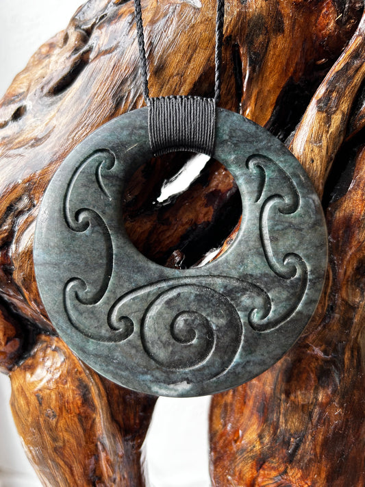 Taranaki carved pounamu necklace