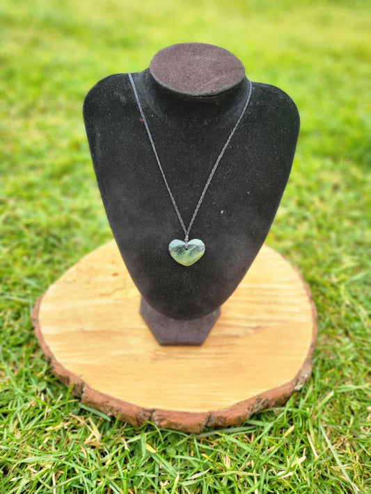 Heart shaped pounamu necklace on black cord (small)