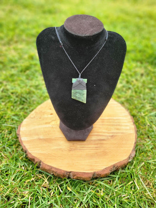 assymetrical pounamu toki (adze) necklace on black cord