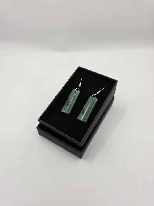 carved pounamu earrings (drop), on silver colour fittings