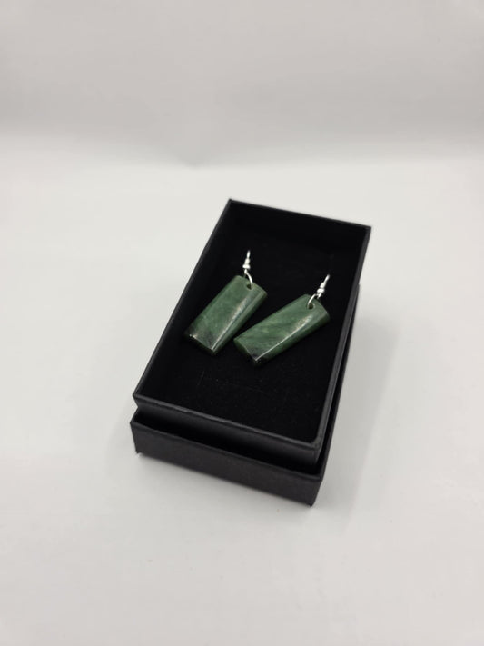 carved pounamu earrings (drop), on silver colour fittings